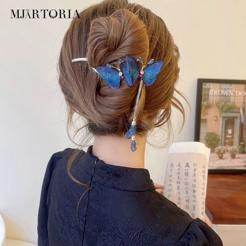 MJartoria Women Butterfly Hairpin Clips New Women Girls Embroidered Fringe Grab Clip Hair Accessories