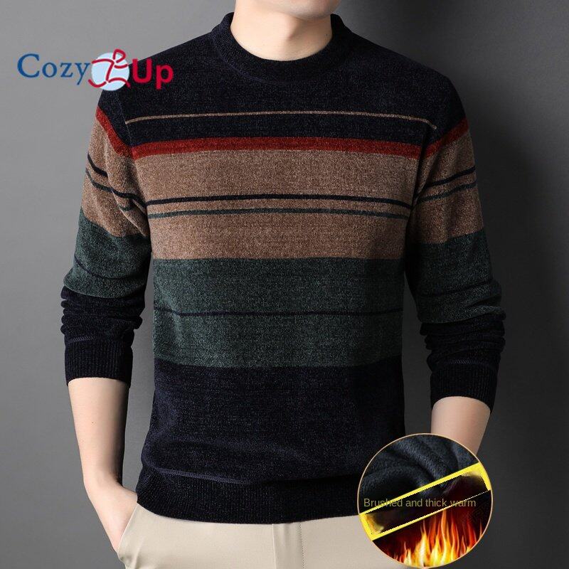 Cozy Up Fashion Striped Pullovers Knitted Sweater Men Clothing Thick Winter Warm Sweaters Mens Clothes Christmas Sweatshirts