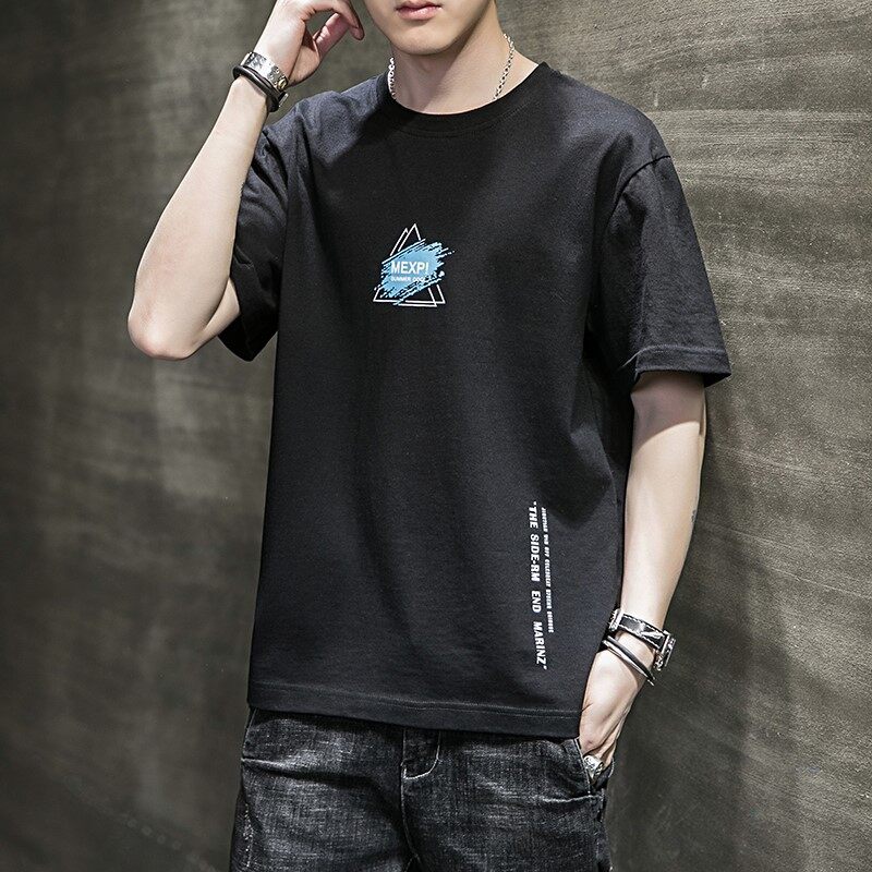 [M-3XL] t shirt Men New Korea Style Large Size Print t-shirts Clothes Fashion Tops Causal Short Sleeve Oversize Korean Style Tees