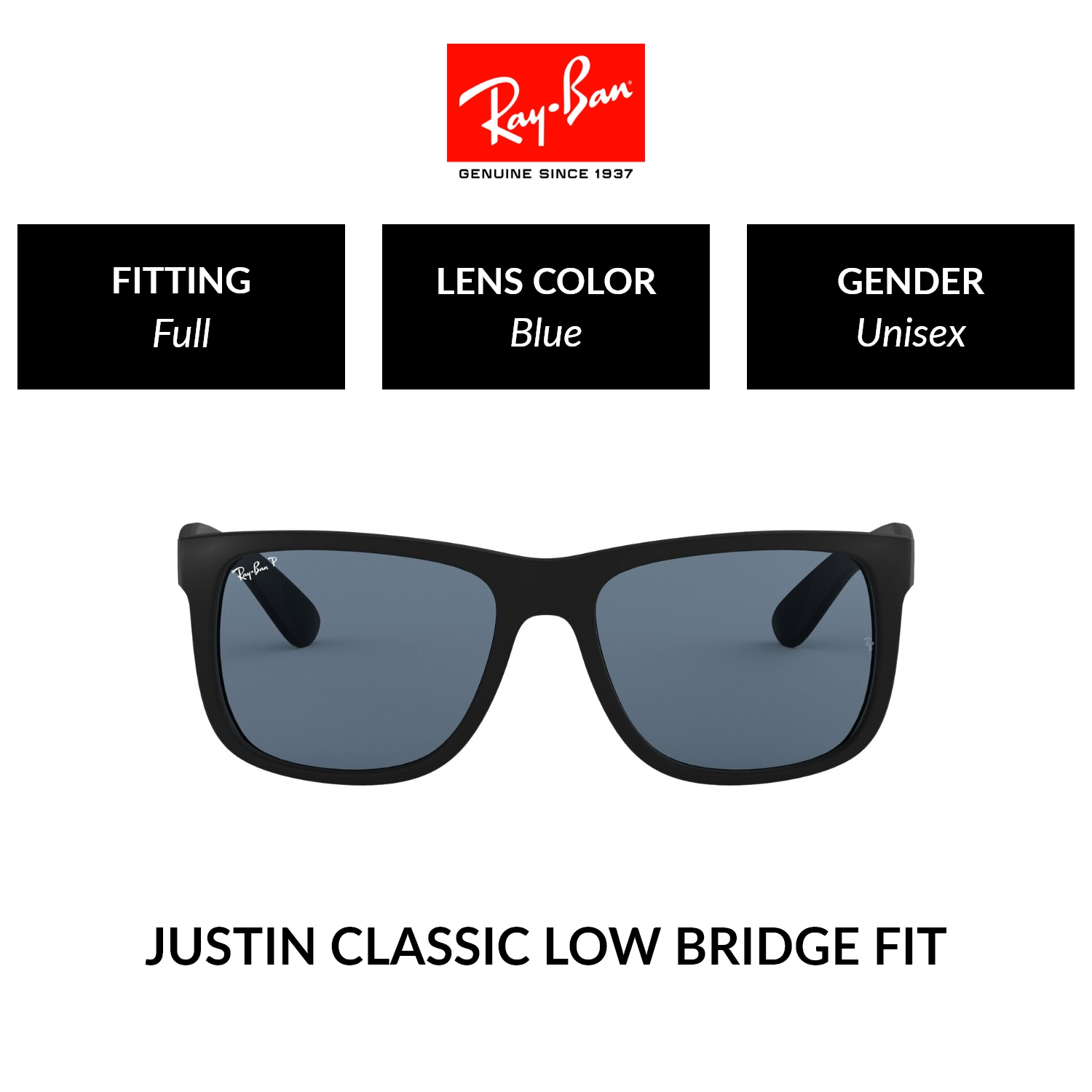 Ray-Ban JUSTIN | RB4165F 622/2V | Unisex Full Fitting | POLARIZED Sunglasses | Size 55mm