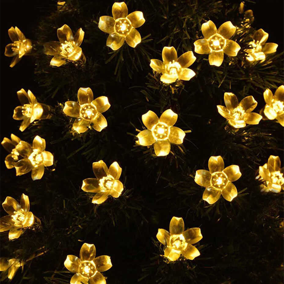 ♥Ready Stock +Limit Free Shipping ♥LED Solar String Light 12m 100 LEDS Peach Flower String Fairy Light Outdoor Garden Christmas Party Decoration Solar Lights