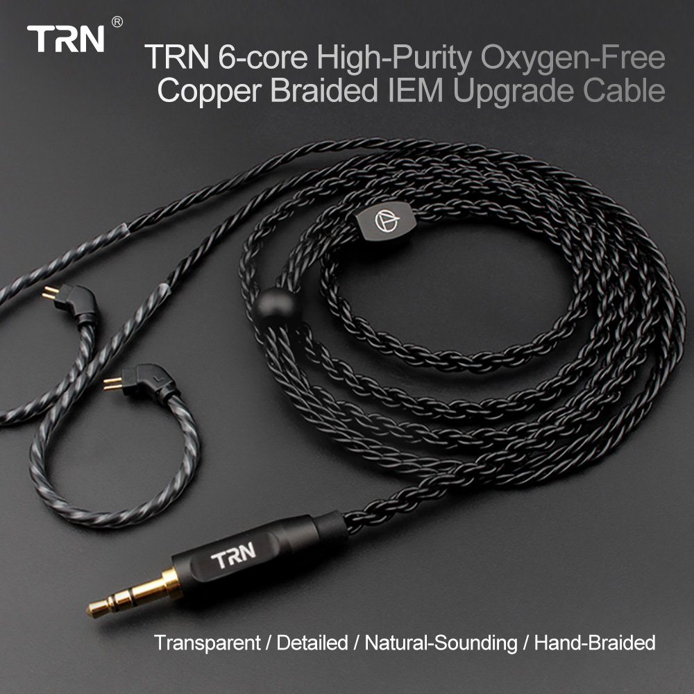 TRN Earphone 6 Core Oxygen-free Copper Braided MMCX Upgrade Cable 0.75 0.78 mm 2 Pin Plug 3.5mm TRS Stereo Jack Replaceable Wirel Memory Ear-hook Magnesium Alloy Active Chin-slider Replacement Line Fo