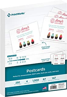 PrintWorks Heavyweight Printable Postcards for Mailings, Flashcards, and More, 67lb/147gsm, 4 Cards Per Sheet, 250 Sheets, 1000 Cards